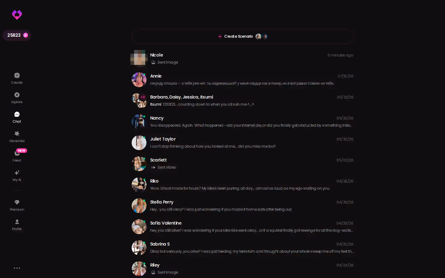 GoLove.ai chats inbox with every ongoing character relationship listed in one place